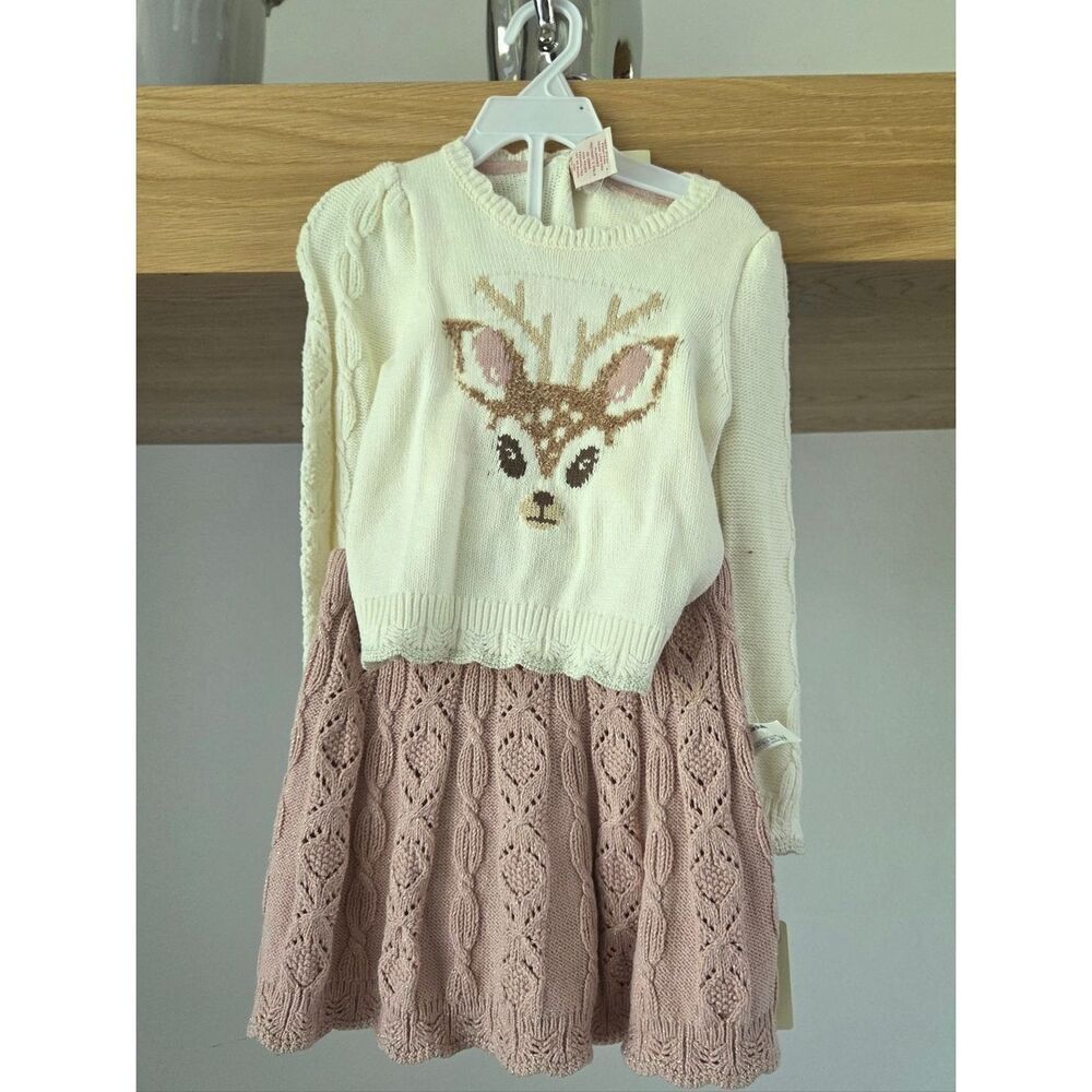 Ivory Deer Sweater Dress with Blush Knit Skirt